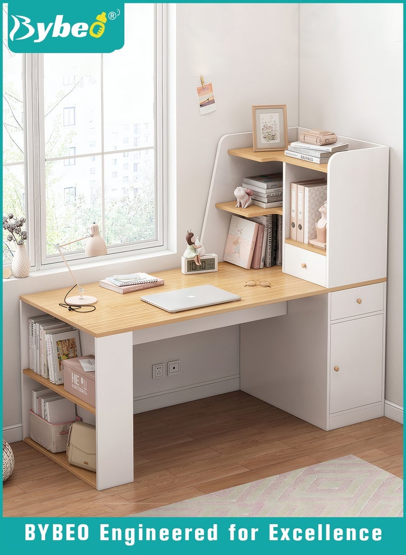 Bybeo Home Office Desk, Kid Study Table, Children Desks, Computer Desk, Multifunctional Reading Desk with Multi-Tier Storage Shelves, Computer Table for Home Office Gaming Study, 140*60*136CM - Image 1